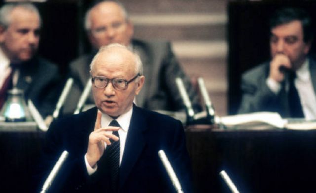 Chairman of the Committee for State Security KGB Vladimir Kryuchkov (1924 - 2007) during session of the USSR Supreme Soviet of XII convocation in Moscow, Soviet Union, July 1989