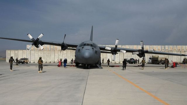 C-130 Hercules transport aircraft abandoned at Hamid Karzai International Airport