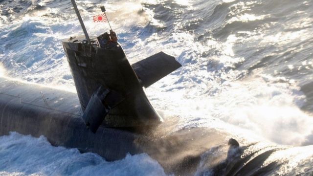 A view of the damage caused to the mast of the submarine