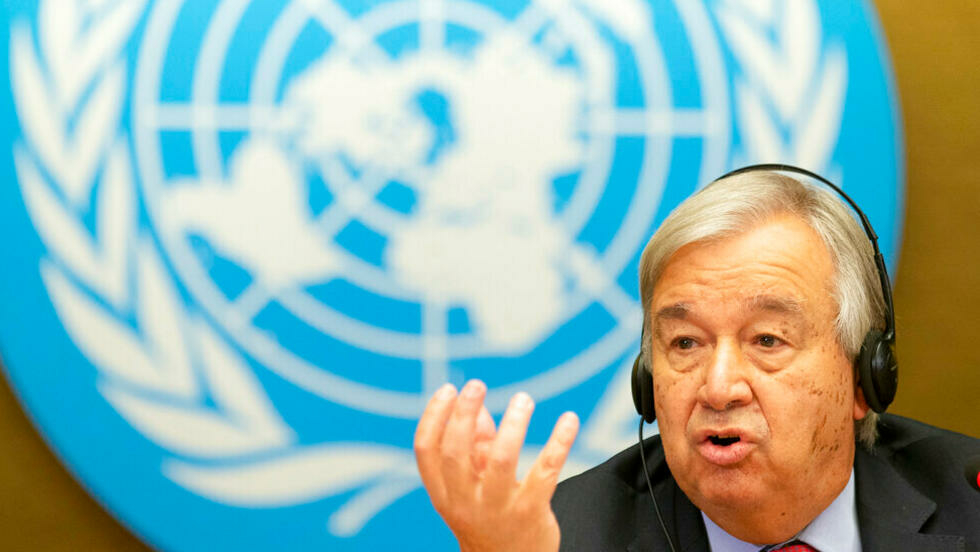 Tổng thư ký Liên Hiệp Quốc Antonio Guterres trả lời họp báo về tình hinh nhân đạo ở Afghanistan, Geneve, Thụy Sĩ, ngày 13/09/2021.