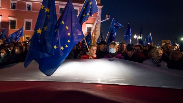 Protests in favour of EU membership in Poland, 10 October 2021