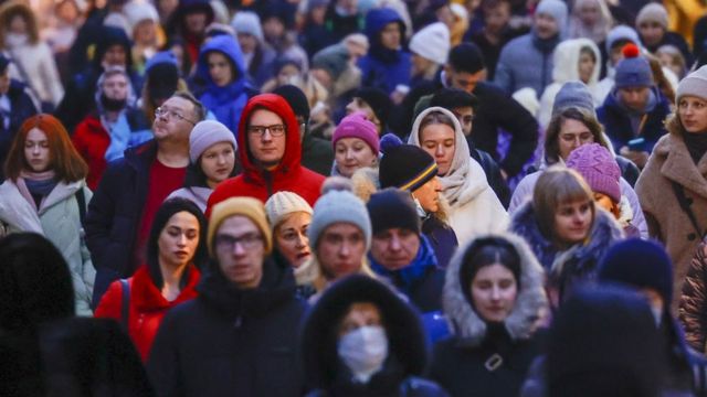 People visit New Year's Market in the historical Red Square