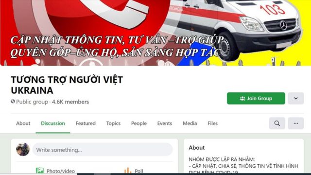 Group 'Tương trợ người Việt Ukraina' trên Facebook